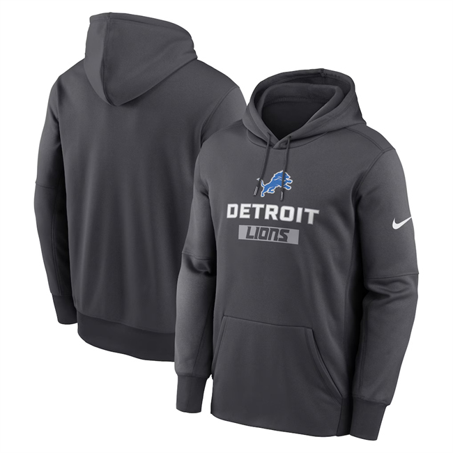 Men's Anthracite Detroit Lions Toss Sweep Performance Pullover Hoodie